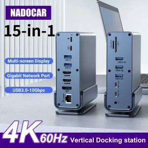 15 In 1 USB-C Docking Station，Type-C 4K60Hz HUB With HDTV*2+PD 100W+USB 2.0/3.0+SD+TF+RJ45 Ethernet+3.5 mm Audio+VGA For Laptop