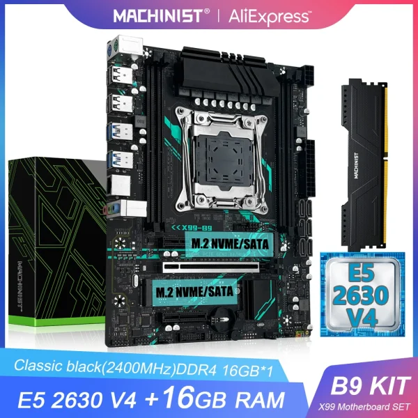 MACHINIST X99 Motherboard Set Kit Intel LGA2011-3 Xeon E5 2630 V4 CPU With DDR4 16GB ECC RAM Memory NVME M.2 SATA X99 B9 combo
