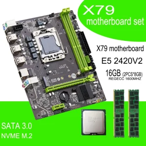 Qiyida X79 Motherboard set E5 2420V2 2*8GB=16GB DDR3 memory combo kit set NVME SATA 3.0 M ATX Server E5 V32