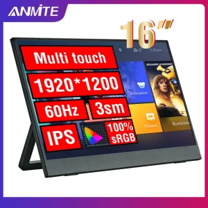 Anmite 16-Inch Portable Touch Monitor 1200P HDR 16:10 Low Blue Light For XBox PS4 / 5 Switch Cell Phone PC Loptop Extension